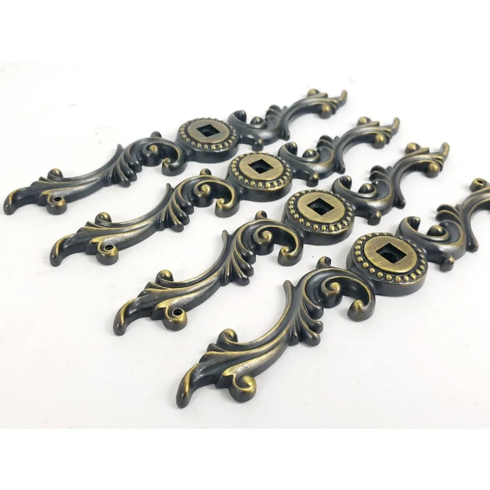 4 French Provisional Backplate Vintage Cabinet Pull Knobs Antique Finish 6